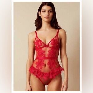 Agent Provocateur Seraphina Red Lace Bodysuit Size AP3